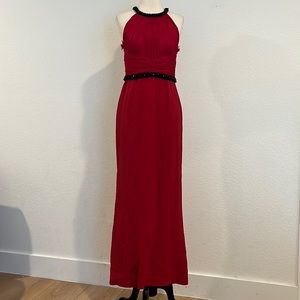 J. Mendel Halter High Neck Embellished Beaded Red Evening Gown Dress